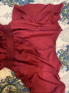 Chic Maroon Flutter Sleeve Dress
