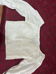 White Cropped Puff Sleeve Top