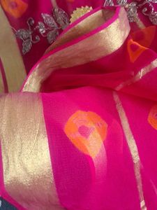 Pink Bandhani  pitten Work Saree