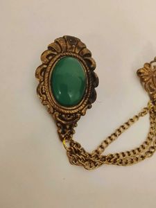 Vintage Green Stone Chain Brooch