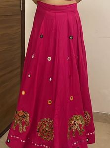Vibrant Pink Elephant Embroidered Skirt