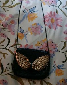 Sparkly Black Clutch with Gold Bow