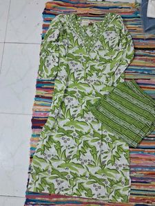 Green Floral Pure Cotton Kurta Set