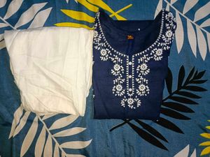Embroidered Navy Blue Kurta and pant