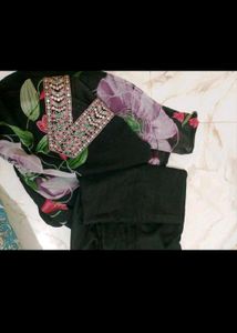 Black Floral Kurta Set with Dupatta