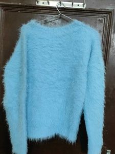 Fluffy Blue Knit Sweater