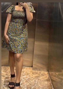 PlusS Floral Print Puff Sleeve Mini Dress
