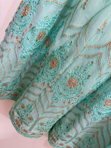 Embroidered Teal Palazzo Pants
