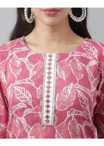 Pink Leaf Print Kurta Set