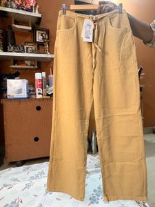 Women’s Beige Wide-Leg Cotton Pants