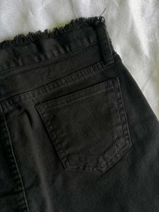 Black Distressed Denim Mini Skirt