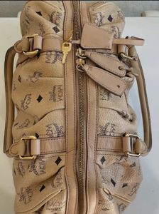 MCM Cognac Visetos Coated Canvas Boston Bag