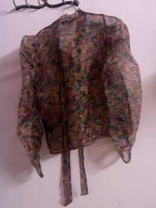 Only Sheer Floral Print Button-Up Blouse