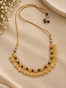 Exquisite Gold-Plated Necklace with Red & Green St