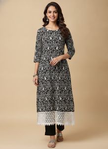 Boho Black & White Printed Midi Dress with Pant