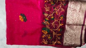 Vibrant Pink Embroidered Saree