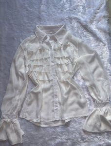 Elegant Ruffled Sheer White Blouse
