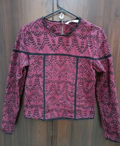 Maroon Embroidered Long Sleeve Top