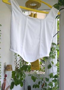 Stylish White Ribbed Corset Top