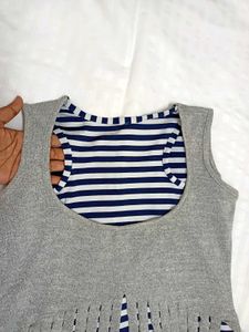 Striped Tunic with Fringed Overlay