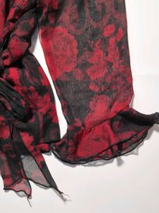 Red Floral Wrap Top