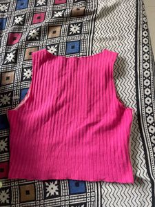 Pink Ribbed Crop Top