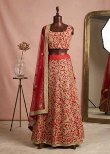 unstitched Red Embroidered Lehenga Choli