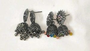 Jhumka Earrings Set - Oxidized Silver