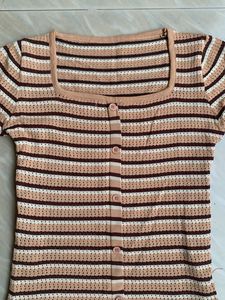 Striped Square Neck Button-Up Top