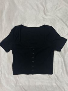 Black Button-Up Crop Top