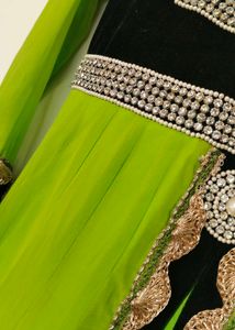 Stunning Lime Green &amp; Black Anarkali Gown