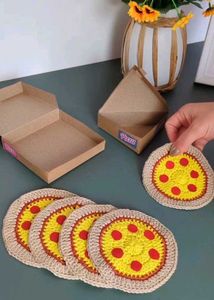 Crochet Pizza Coasters (Set of 4)