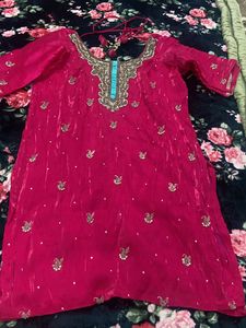 partywear deep neck pink kurti