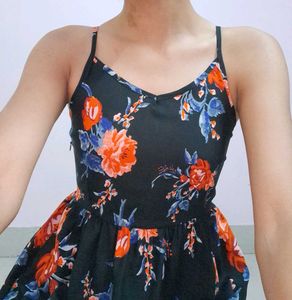 Black floral midi dress