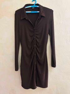 Chic Ruched Button-Down Dress