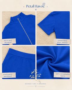 💙 Royal Blue Ribbed Co-ord Set | Mock Neck Zip To