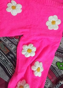 Shein Pink Crochet Flower Cardigan