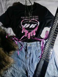 Y2k Grunge Urbanic Ribbon cutout crop top with Y2
