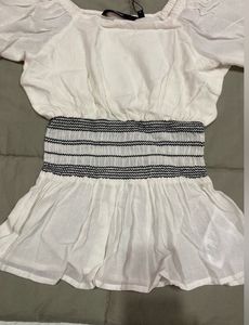 Vero Moda Women White &amp; BlackStriped Cinched Waist