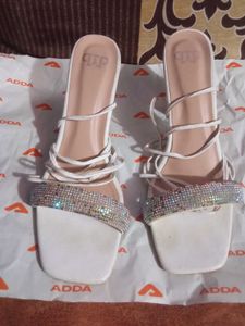 Stylish White Embellished Lace-up Sandals