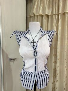 Chic Striped & Textured Button-Up Top