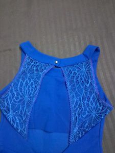 Chic Blue Sleeveless Belted Dress