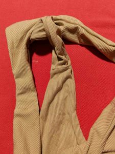 Beige Ribbed High-Cut Thong – Size S