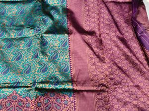Elegant Teal &amp; Purple Paisley Saree