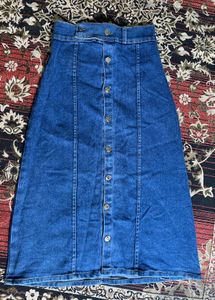 Trendy Long Denim Skirt | Blue A-Line Skir