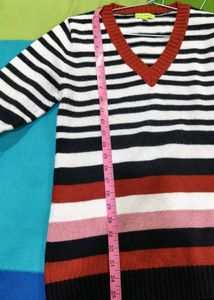 Striped V-Neck Knit Sweater