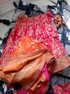 Stunning Pink &amp; Gold Brocade Lehenga Choli