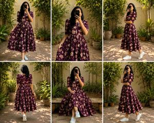 Beautiful Floral Print Maxi Dress_All size
