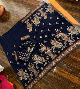 Navy Blue Saree with Embroidered Designer blouse