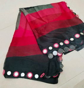 Elegant Red & Black Striped Saree
